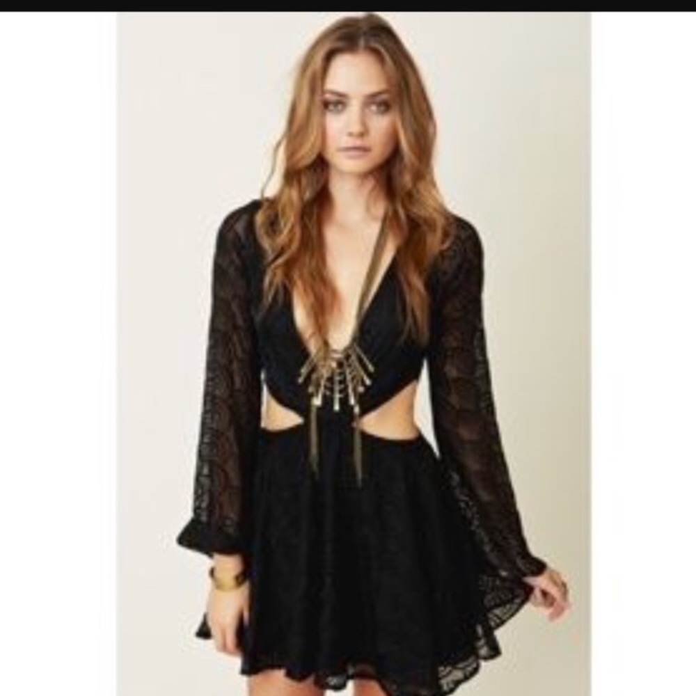 For Love and Lemons Sexy Cutout Black Lace Dress
